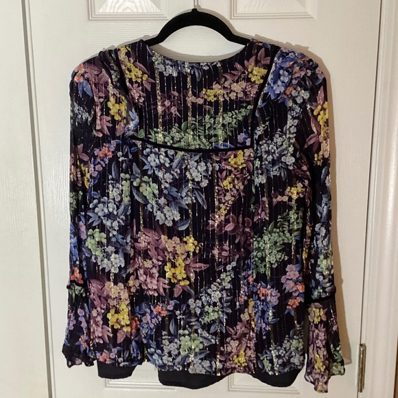 Vineet Bahl Anthropologie Floral Embroidered Boho Blouse Bell Sleeves Size S - Picture 4 of 13